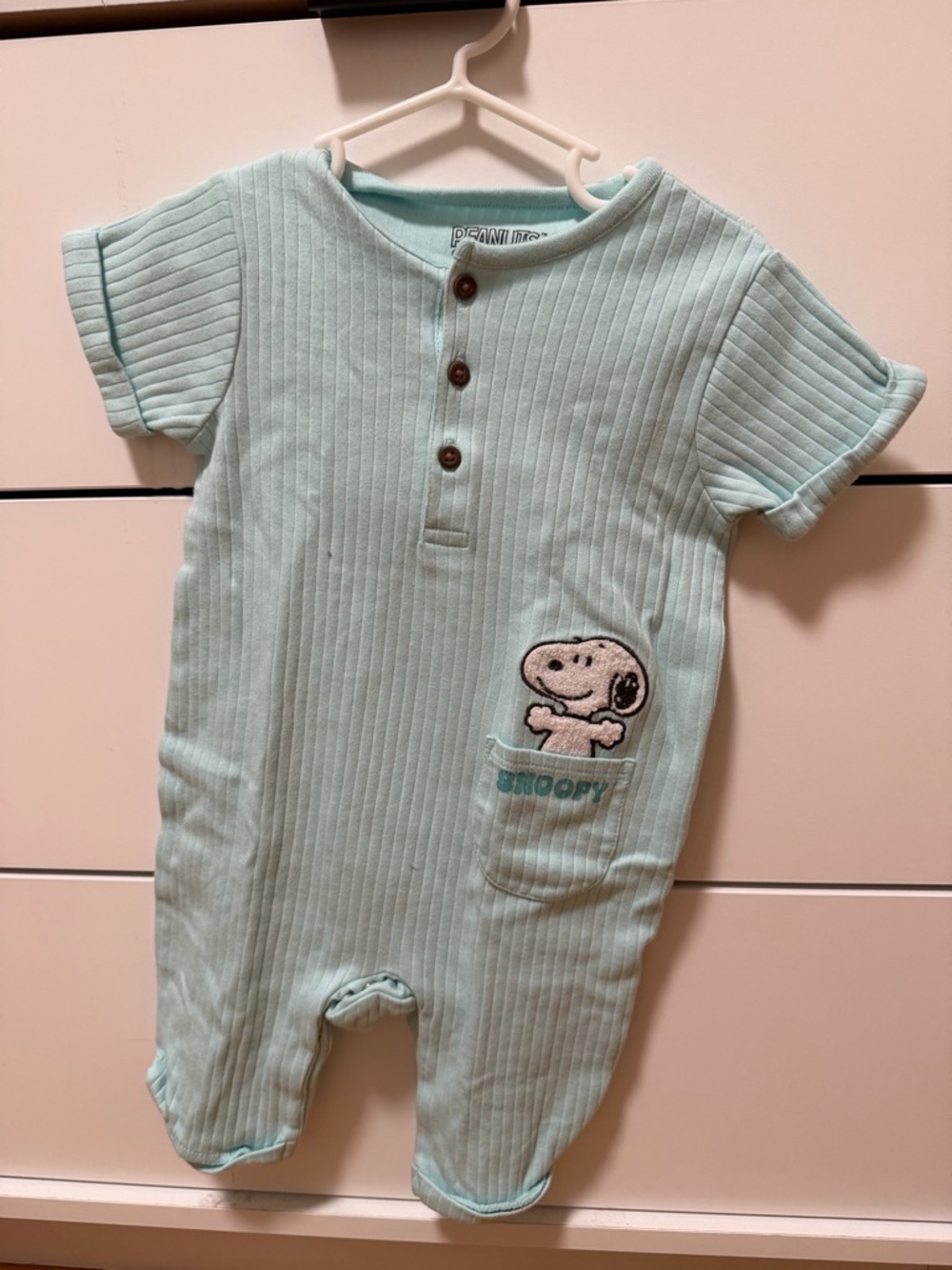 Peanuts Mint Ribbed Snoopy Baby One-Piece